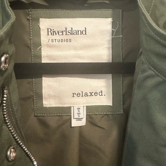 River Island Khaki Pearl & Rhinestone Studded Zip Up Canvas Bomber Jacket Size S - Picture 3 of 12